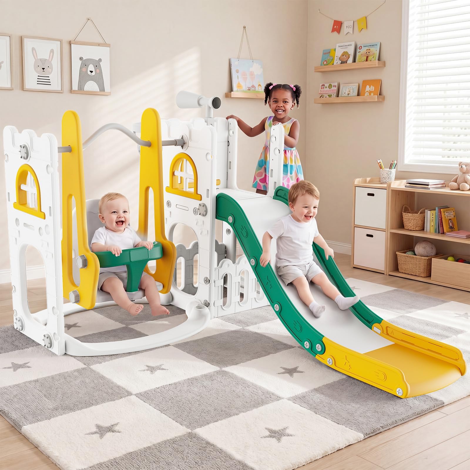 Kids Outdoor Swing - 7 in 1 Toddler Slide And