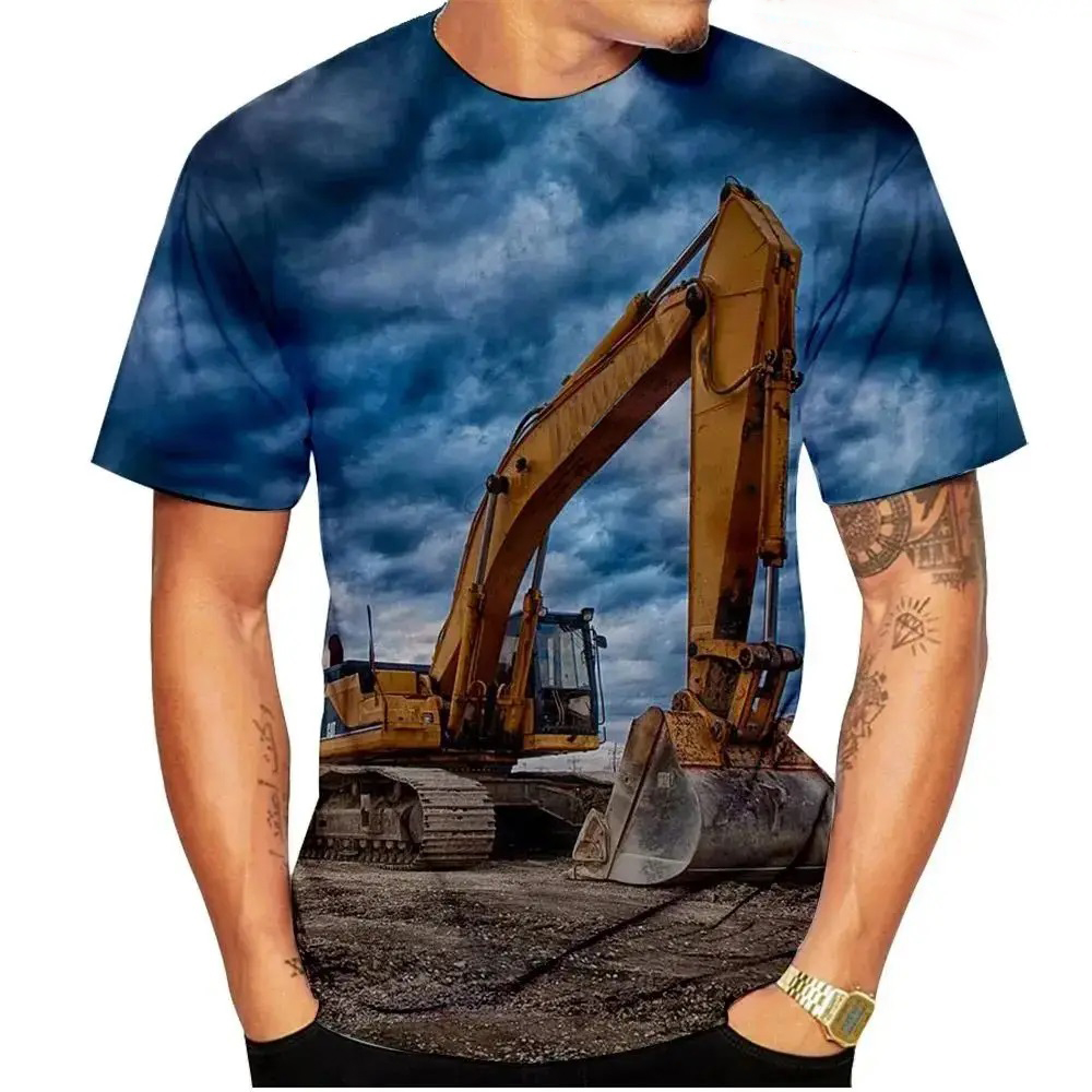 Kids Outdoor Excavator - Excavator Pattern 3D Print T-Shirt Men