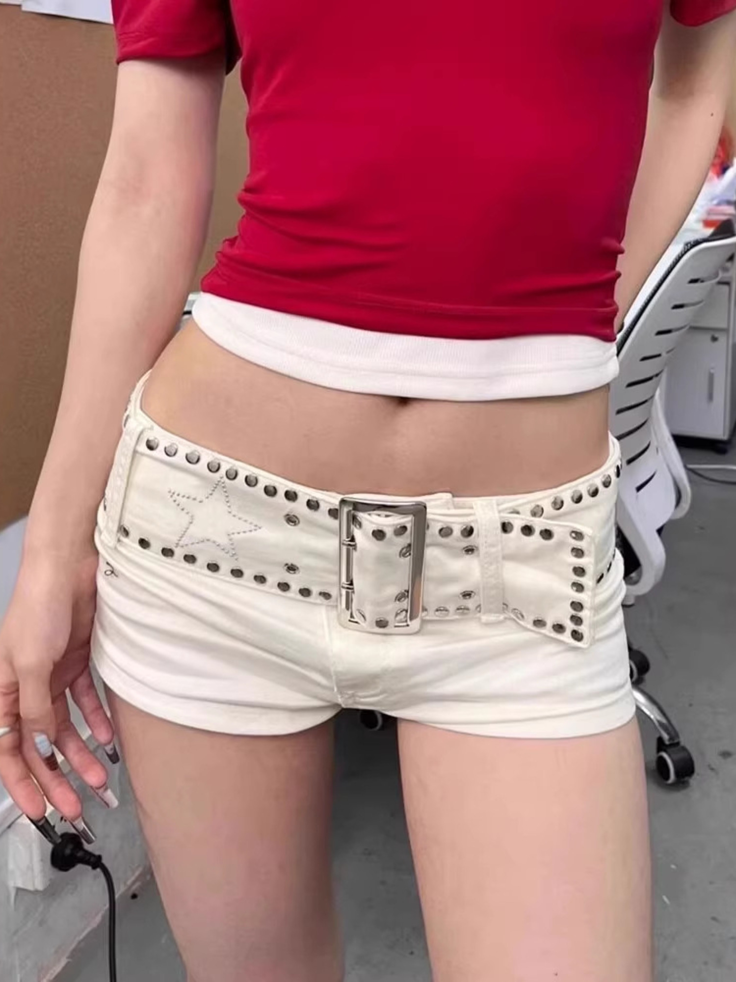 Mini Trampoline Spring - Women's Low Rise White Denim Shorts