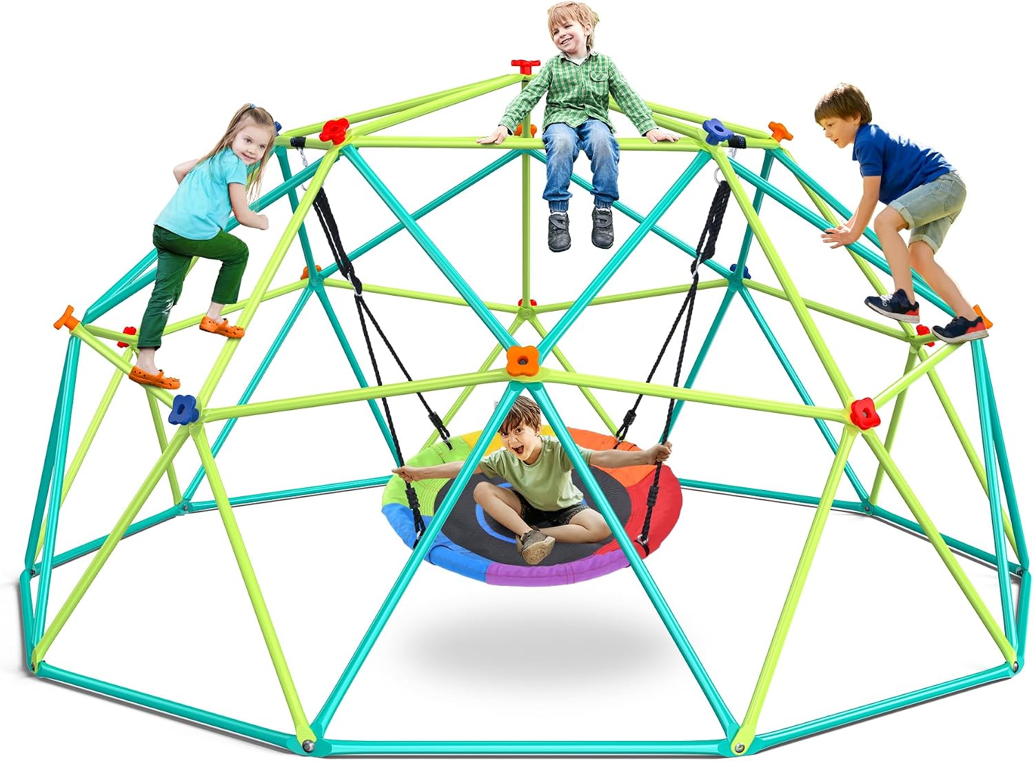 Kids Outdoor Swing - 10 ft Climbing Dome Swing Set