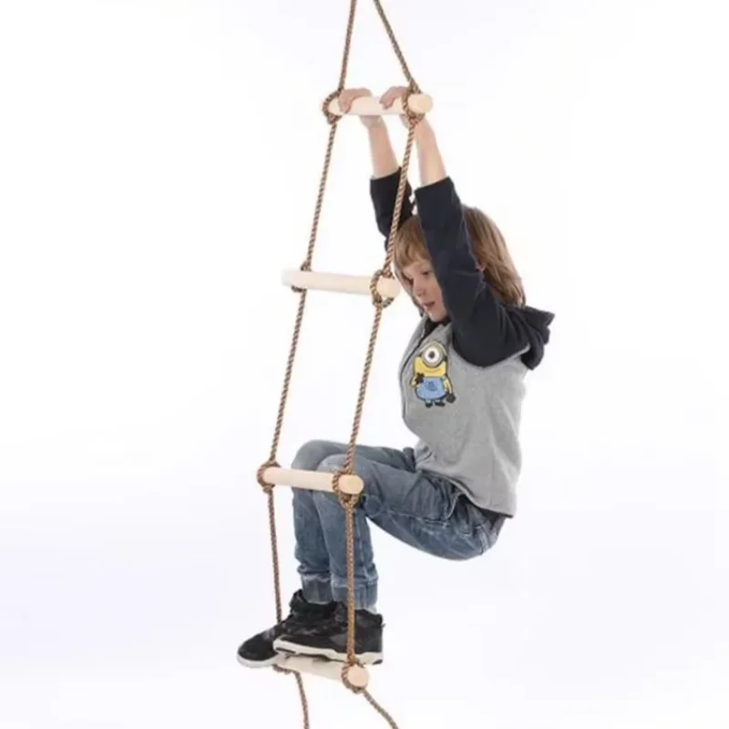 Kids Outdoor Swing - Children Climbing Rope Ladder Wooden Material