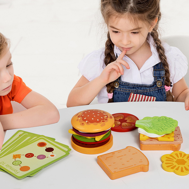 Kids Outdoor Kitchen Accessories - ·NewWooden Hamburg Sandwich Stacking Toys For