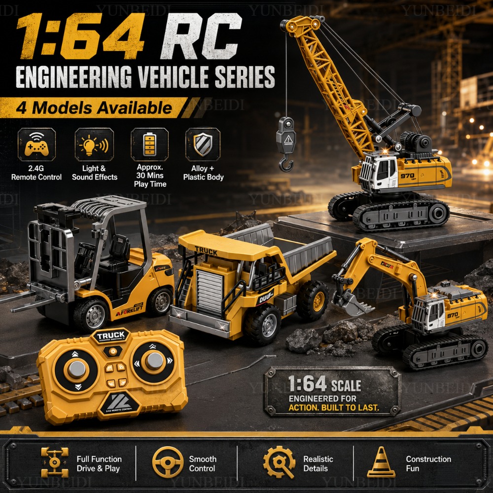 Kids Outdoor Excavator - Remote Control Mini Alloy Car 1:64