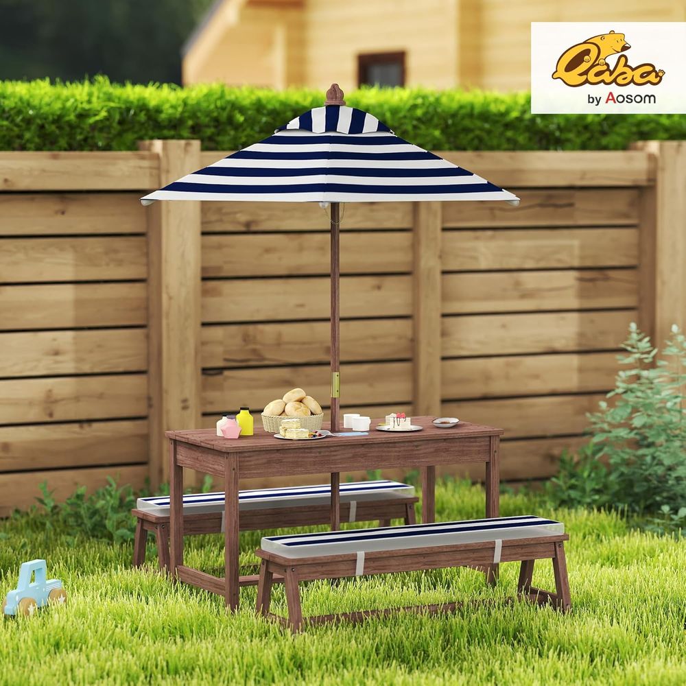 Qaba Kids Picnic Table, Outdoo - Kids Outdoor Bench With Umbrella review and price