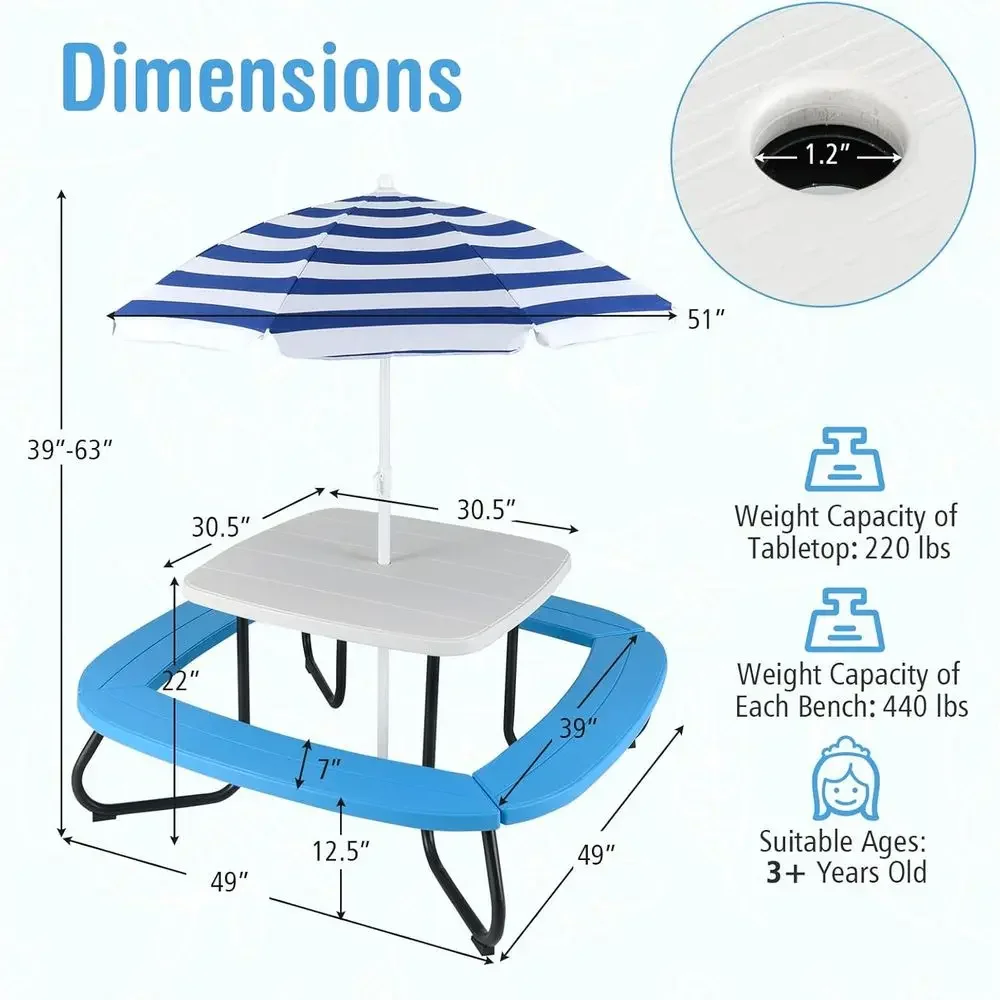 8-Person Kids Picnic Table wit - Kids Outdoor Bench With Umbrella review and price