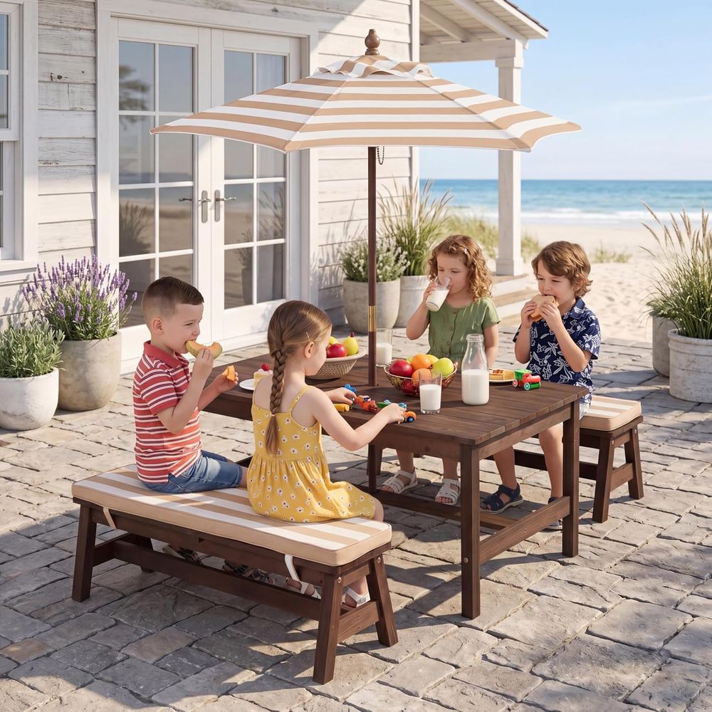 Kids Picnic Table, Large 42“x  - Kids Outdoor Bench With Umbrella review and price