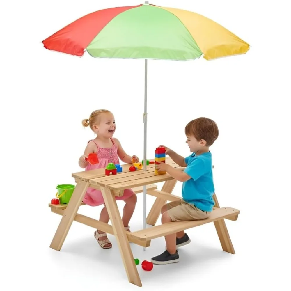 Wooden Kids Picnic Table Outdo - Kids Outdoor Bench With Umbrella review and price