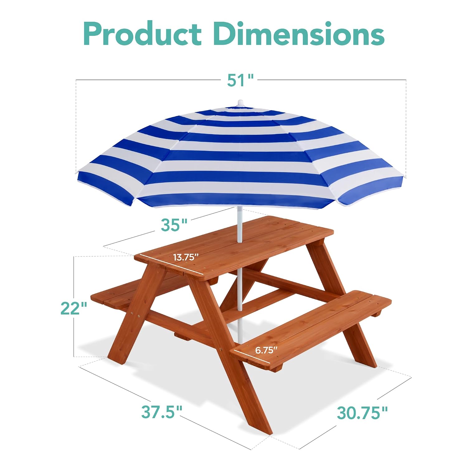 Wooden Kids Picnic Table with  - Kids Outdoor Bench With Umbrella review and price