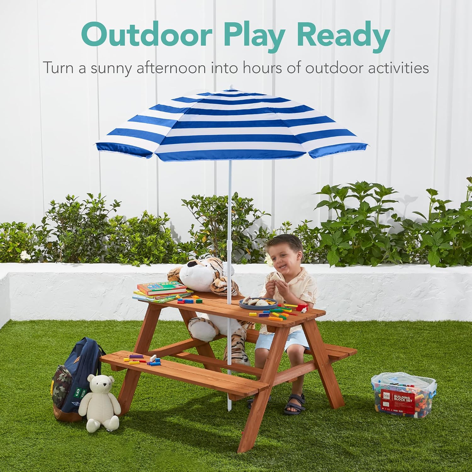 Wooden Kids Picnic Table with  - Kids Outdoor Bench With Umbrella review and price