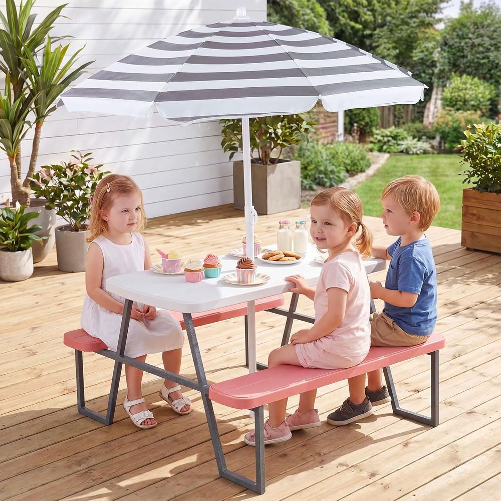 Kids Picnic Table, Toddler Out - Kids Outdoor Bench With Umbrella review and price
