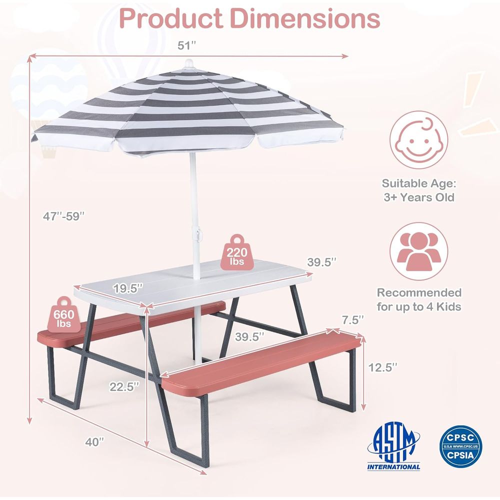 Kids Picnic Table, Toddler Out - Kids Outdoor Bench With Umbrella review and price